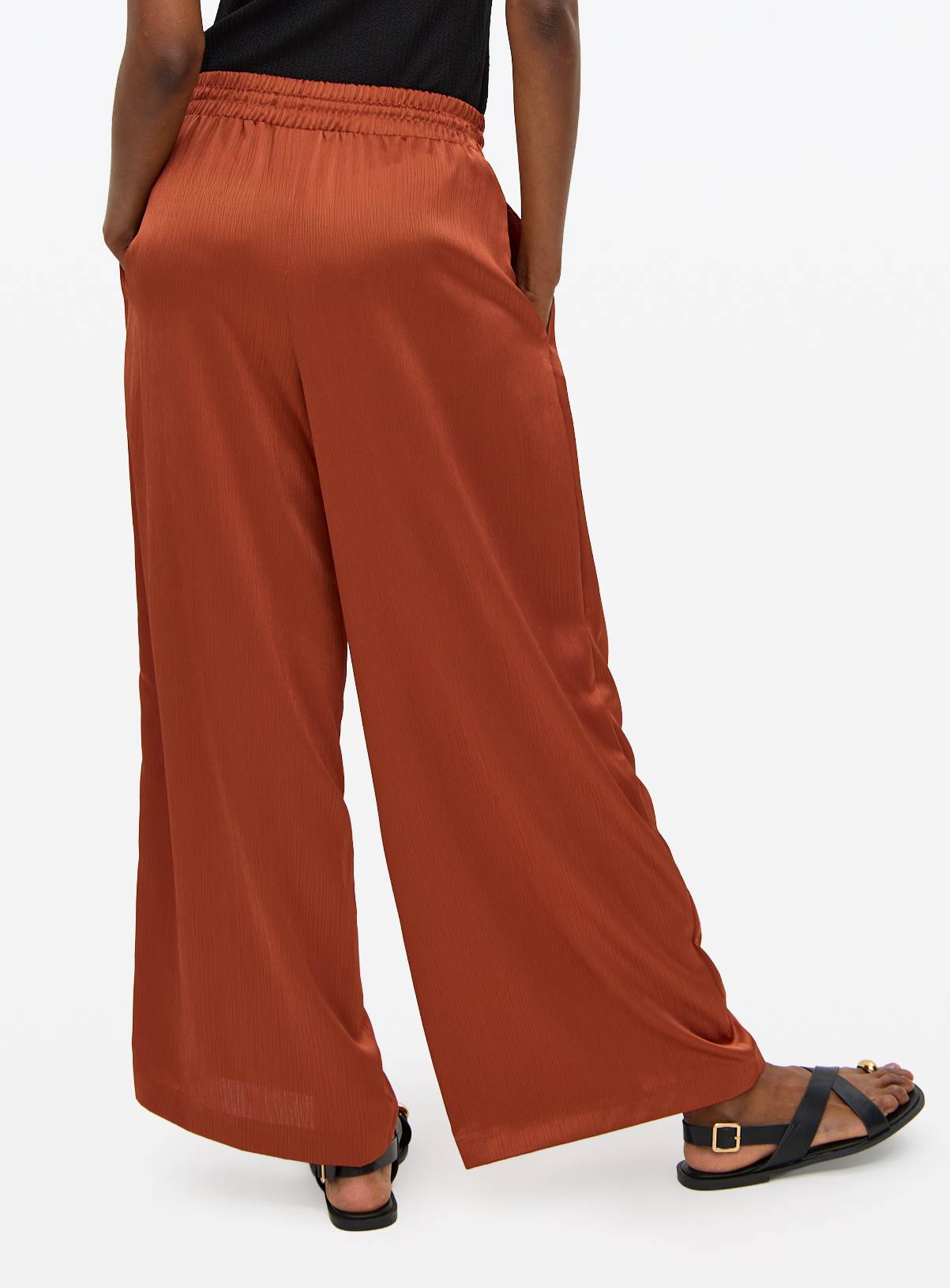 Rust Satin Plisse Ultra Wide Leg Trousers 12 - Image 4